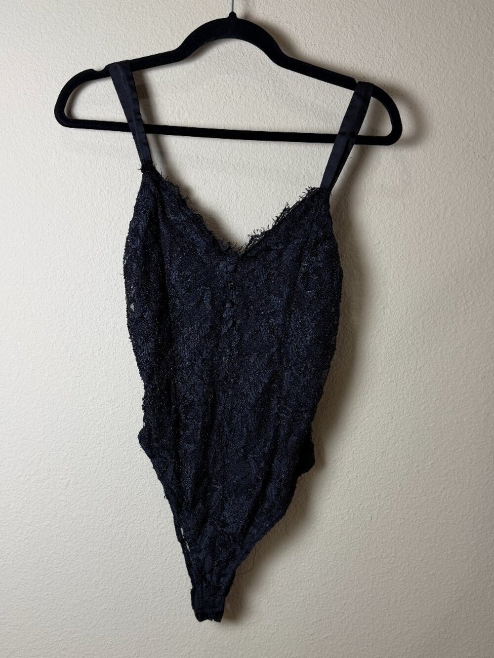 Francesca's MI AMI Black Sheer Lace Button Camisole Bodysuit